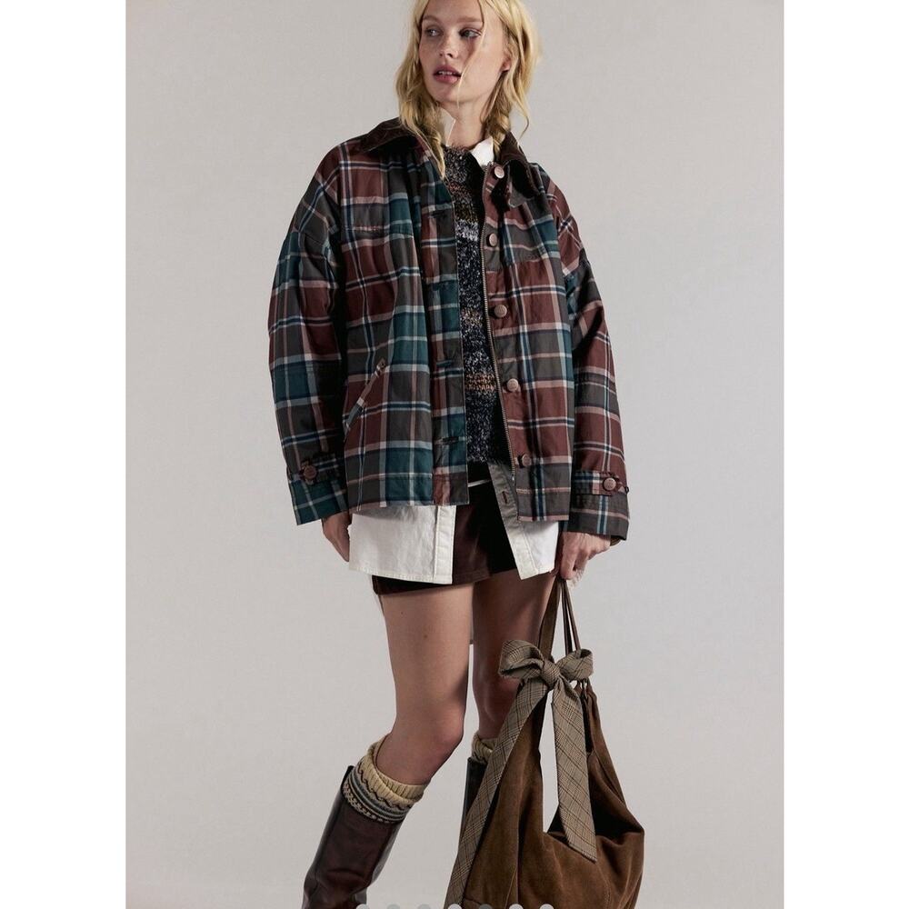 RARE Free People Cori Wax Printed Jacket, Earth Combo, NWT, Size L - Picture 2 of 8